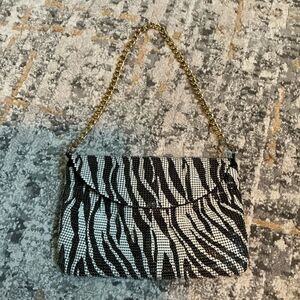 WHITING AND DAVIS ZEBRA PRINT MESH HANDBAG